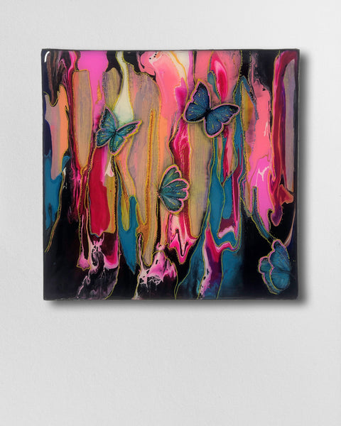 Blue Butterflies Abstract Painting