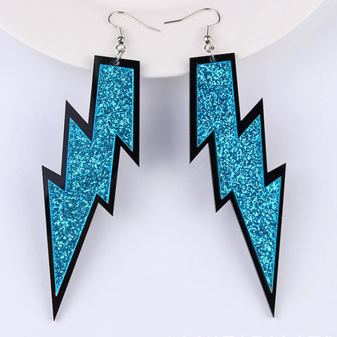 Turquoise Blue Glitter Lightning Bolt Earrings