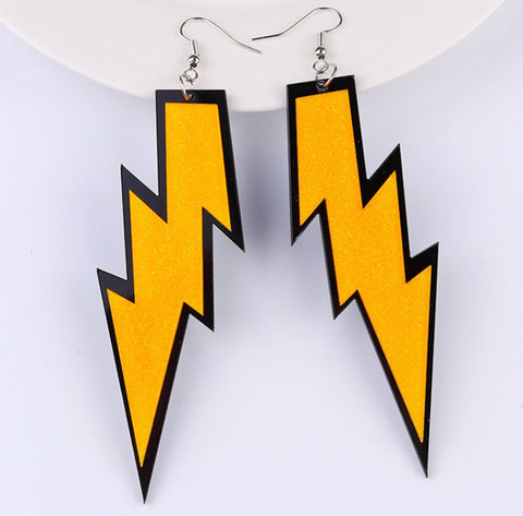 Yellow Orange Glitter Lightning Bolt Earrings