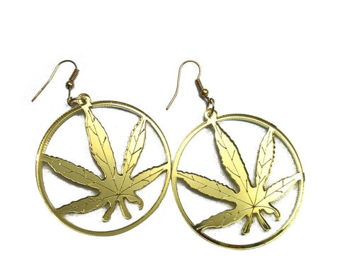 Gold Mirror Hemp Marijuana Leaf Earrings