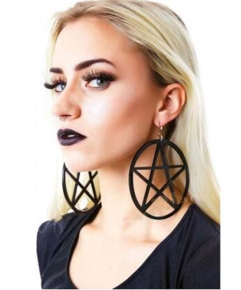 Huge Black Star Pentagram Earrings
