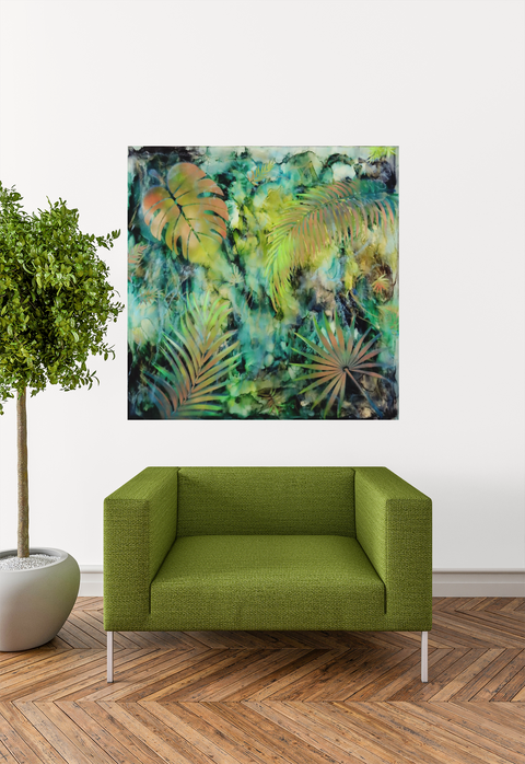 Serene Floaty Forest Green | Buy NZ art online | Stirling Art.