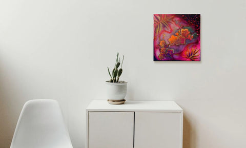 Pink & Purple Orchids & Copper Leaves Painting