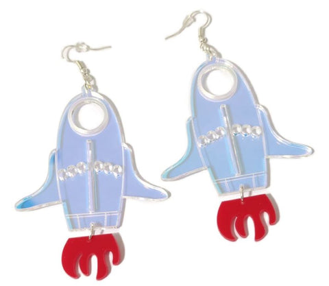 Big Iridescent Mirror Rocket Earrings