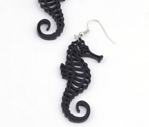Cute Black Seahorse Earrings