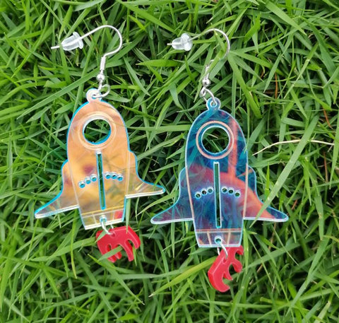 Big Iridescent Mirror Rocket Earrings