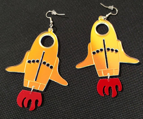 Big Iridescent Mirror Rocket Earrings