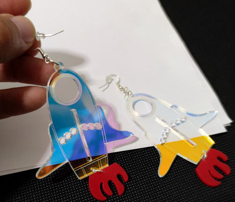 Big Iridescent Mirror Rocket Earrings