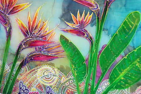 Celtic Bird Paradise Flowers Painting