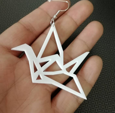 White Geometric Swan Earrings