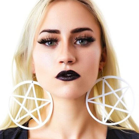 Huge White Star Pentagram Earrings