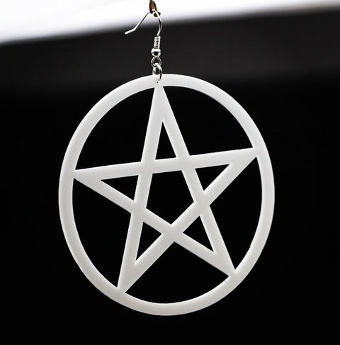 Huge White Star Pentagram Earrings
