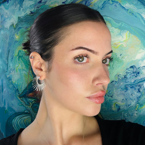 Edgy Sunburst Spike Silver Hinged Hoop Earrings