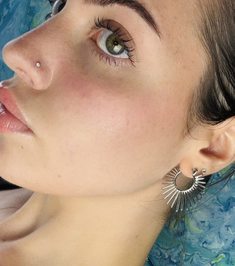 Edgy Sunburst Spike Silver Hinged Hoop Earrings