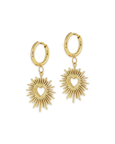 Celeste Heart Star Charm Gold Huggie Hoop Earrings