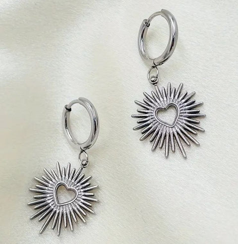 Celeste Silver Heart Star Charm Huggie Hoop Earrings
