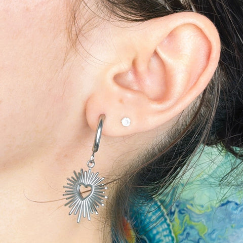 Celeste Silver Heart Star Charm Huggie Hoop Earrings
