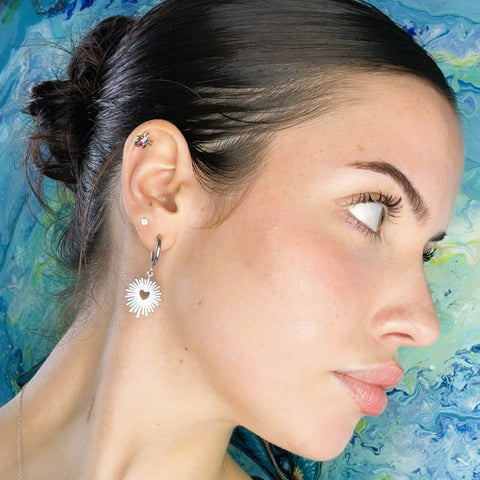 Celeste Silver Heart Star Charm Huggie Hoop Earrings
