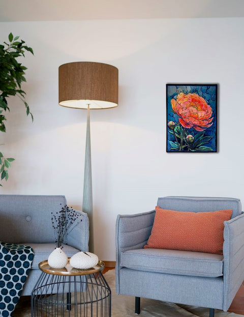 3D Coral Sunset Peony Painting