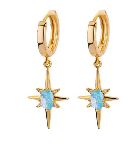 Dainty Turquoise Star Sparkle Charm Gold Huggie Earrings