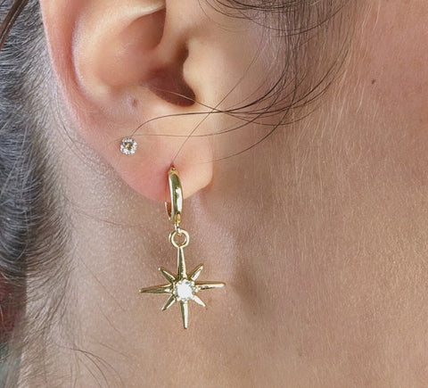 Dainty Star Sparkle Charm Gold Huggie Earrings
