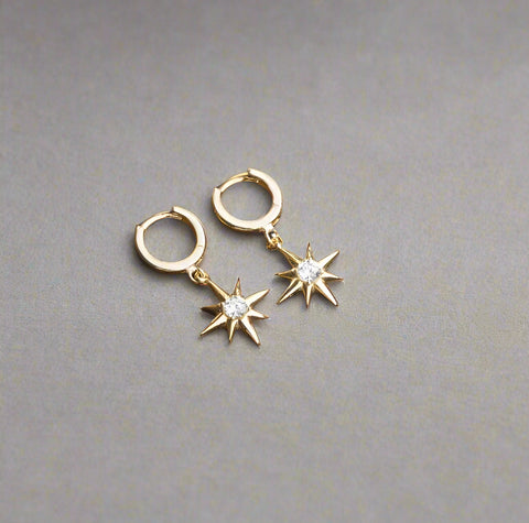 Dainty Star Sparkle Charm Gold Huggie Earrings