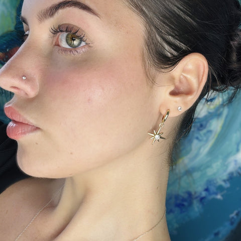 Dainty Star Sparkle Charm Gold Huggie Earrings