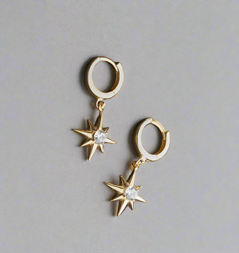 Dainty Star Sparkle Charm Gold Huggie Earrings