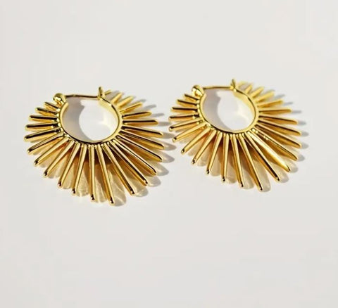 Edgy Sunburst Gold Spike Hinged Hoop Earrings
