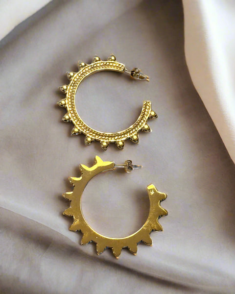 Large Gold Hoops Earrings on Studs Sun Greek Latin Style