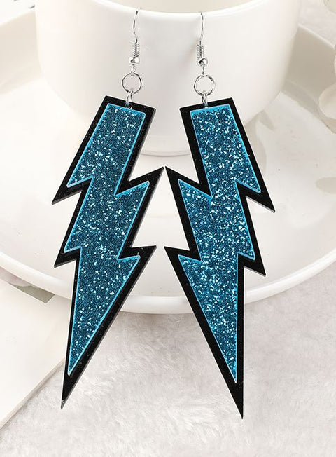 Turquoise Blue Glitter Lightning Bolt Earrings