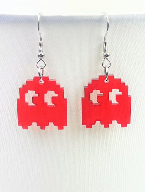 Red PacMan Blinky Ghost Earrings