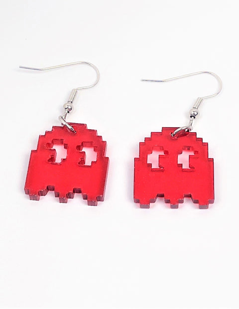 Red PacMan Blinky Ghost Earrings