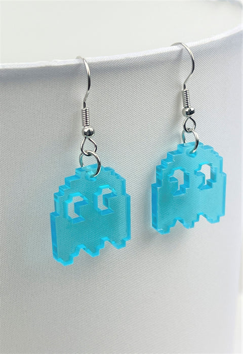 Blue Pac-Man Inky Ghost Earrings