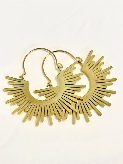 Gold Sunburst Metal Hoop Earrings