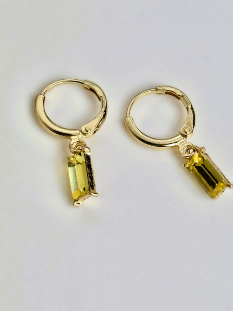 Gold Huggie Earrings Champagne Baguette Sparkly Charm
