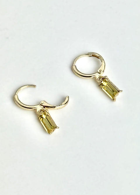 Gold Huggie Earrings Champagne Baguette Sparkly Charm