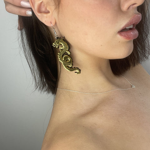 Gold Mirror Dragon Earrings