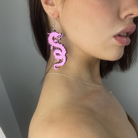 Pink Mirror Dragon Earrings