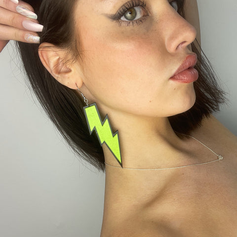 Lime Green Glitter Lightning Bolt Earrings