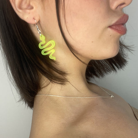 Neon Yellow Snake Earrings
