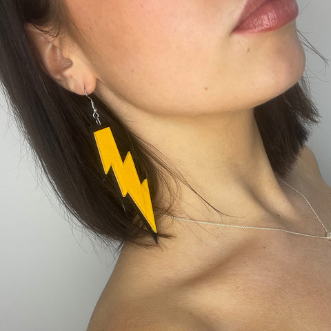 Yellow Orange Glitter Lightning Bolt Earrings
