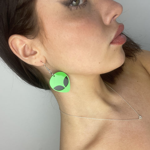 Little Green Man Alien Earrings