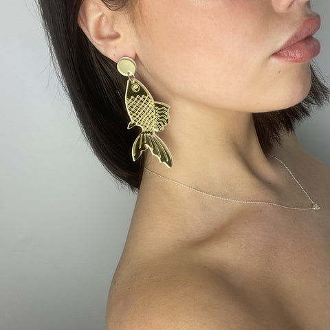 Big Gold Mirror Fish Earrings