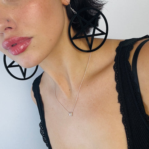 Huge Black Star Pentagram Earrings