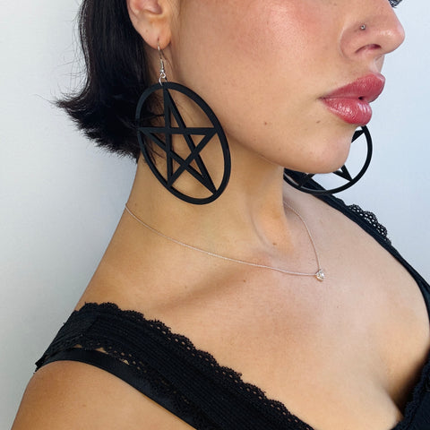 Huge Black Star Pentagram Earrings