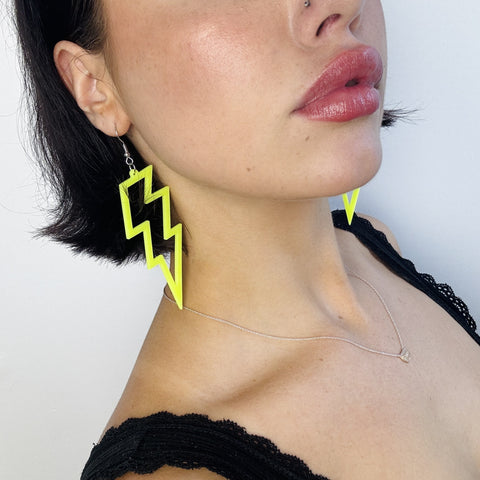 Neon Yellow Lightning Bolt Earrings