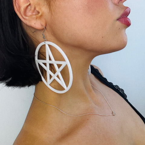 Huge White Star Pentagram Earrings