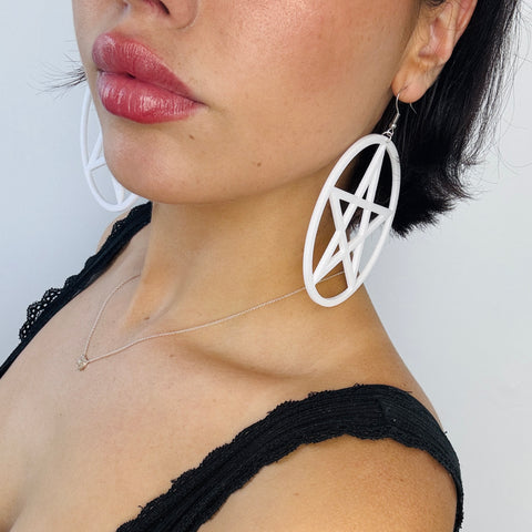 Huge White Star Pentagram Earrings