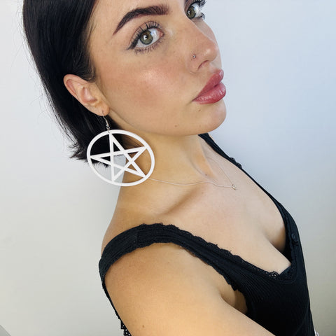 Huge White Star Pentagram Earrings